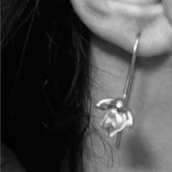 “Blodeuwedd” Orchid Flower Sculpted Feminine Silver Ear Pin Hook Threader Dangle - Picture 13 of 16